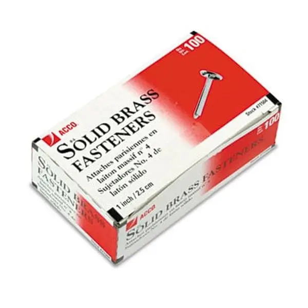 Brass Prong Paper File Fasteners- One Inch Length- 100-Box