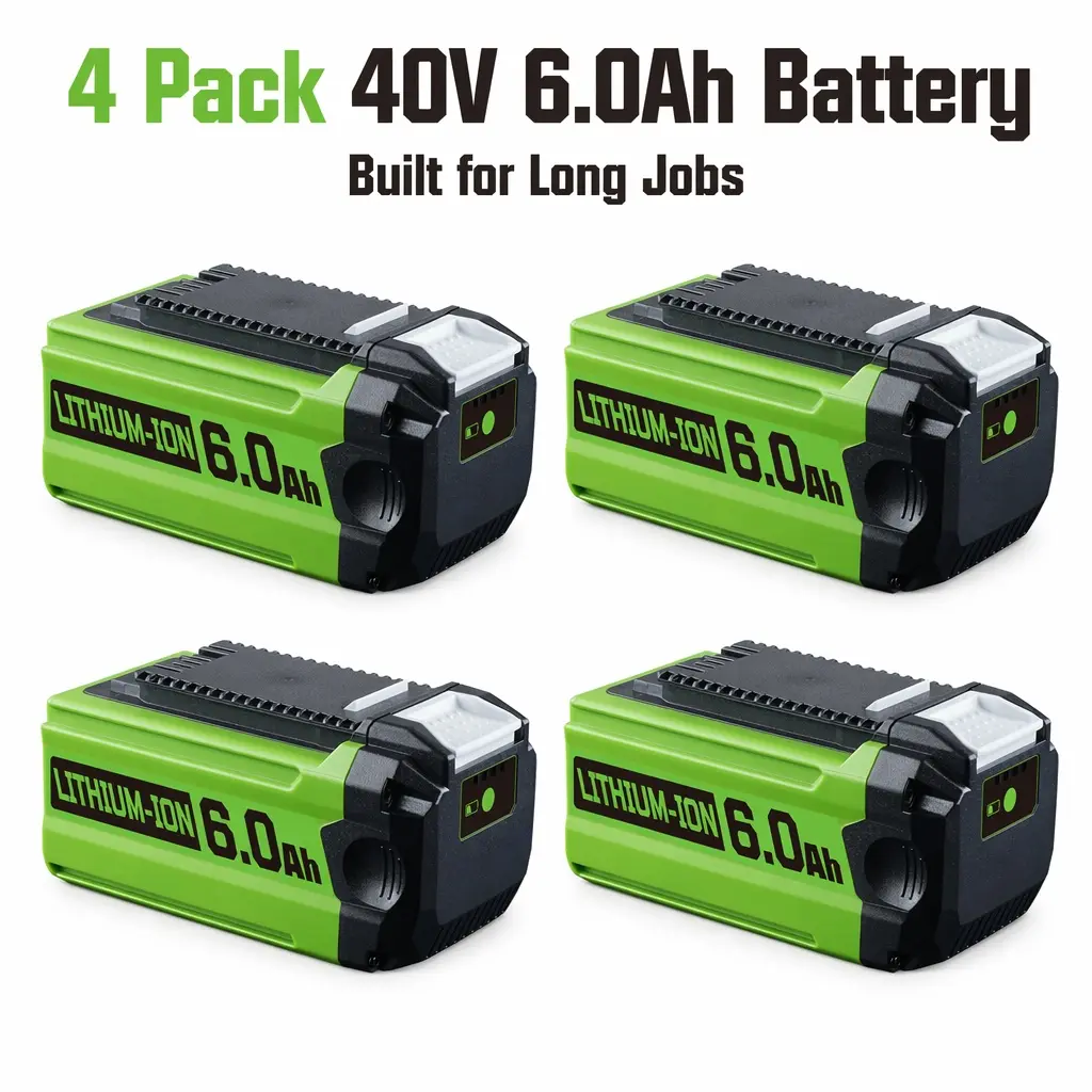 4-pack 40V MAX 6.0Ah 6000mAh Lithium Battery Replacement Compatible with Greenworks 29462, High Capacity Rechargeable Battery Pack