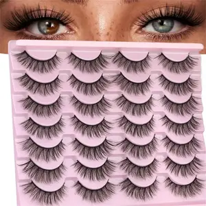 Cat Eye False Eyelashes, 14 Pairs Wispy Curling Faux Cluster Lashes, Natural Look Eye Makeup Strip Lashes for Women & Girls Eye Makeup Enhancement Fake Lashes