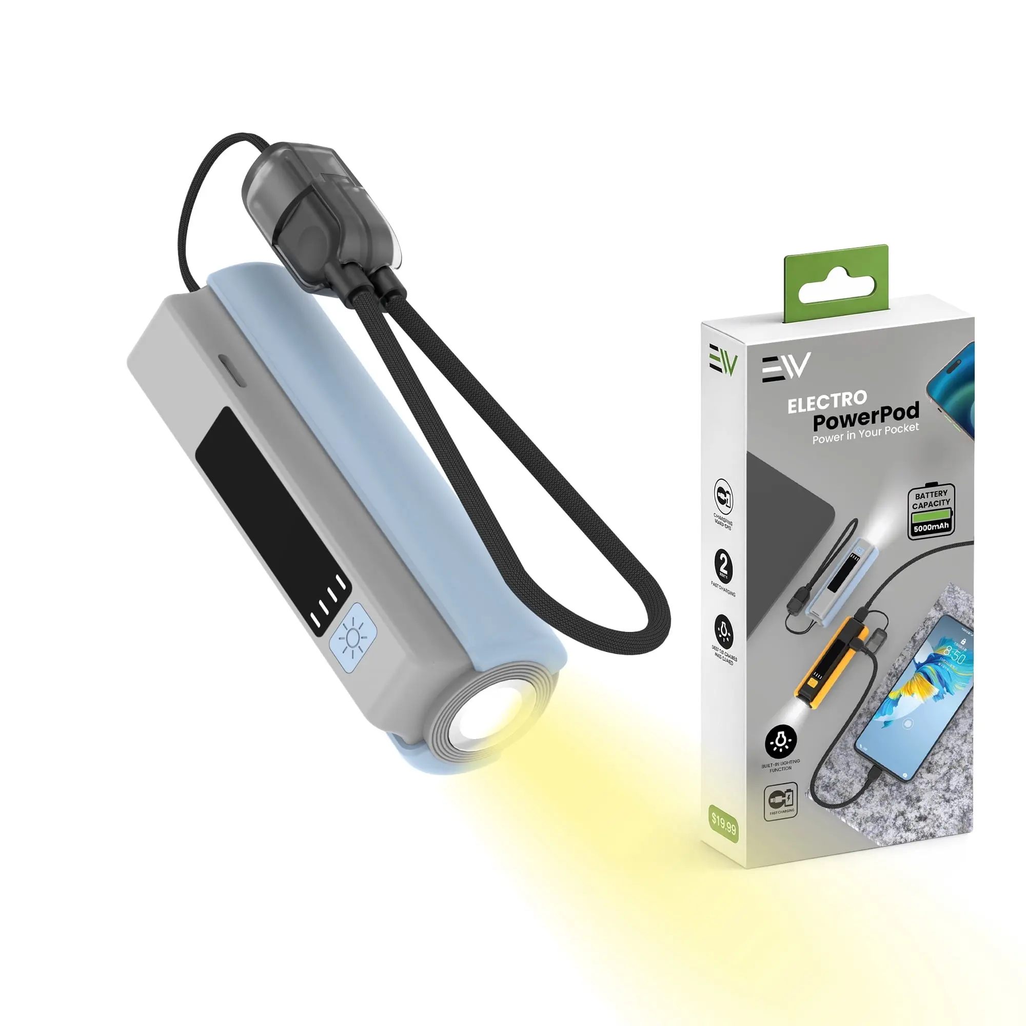 Electronic World 5000mAh Ultra Compact Keychain Power Bank - Single Port USB-C Fast Charging Phone Charger, Built-in LED Flashlight, Mini Gadgets for Purse, Mobile Device Backup, Summer Emergency Accessory with Warranty (Electronics Accessories), Portable