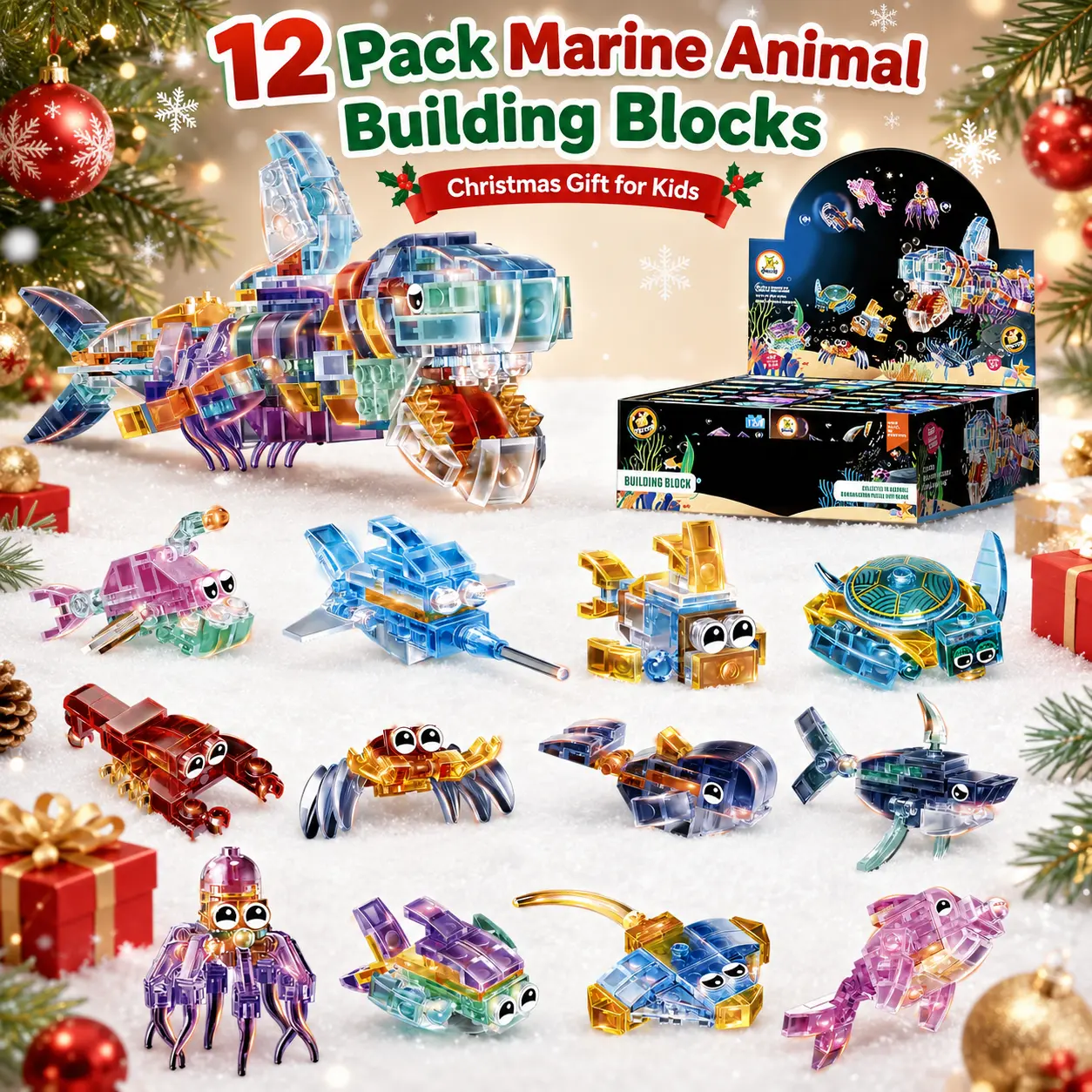 EFFUN 12-Box Bright Magnetic Brick Kit - Building Block Model, Magnetic Blocks, Minifigs, Cubes, Stacking Components, Animal Figures, 12-in-1 Open-Ended Kids' Toys, Mini Goodie Bags, Safe Materials, Gift Ideas for Kids (Choking Hazard Warning)