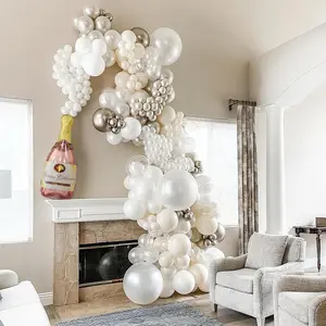 Champagne Bottle Balloon Garland Arch Kit 165pcs Pearl White Sand Champagne Gold Clear Balloons for Birthday Wedding Baby Shower Bachelorette Anniversary Party Decorations