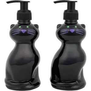 Set of 2 Black Cats Scented Liquid Hand Soap Dispensers - Autumn & Halloween Novelty Decor - Decorative Refillable Hand Pumps for Kitchen Countertop and Bathroom Sinks
