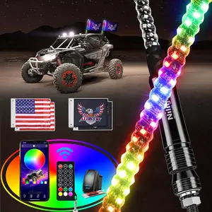 Nilight 2PCS 2FT RGB Antenna Whip Set – Multi-Function Smart Whips with Flashing Brake Lights, App & Remote Control, LED Lit Cantilever for ATV, UTV, Flashing Lights