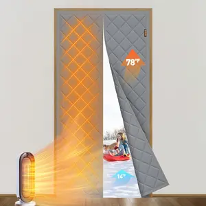 Magnetic Thermal Insulated Door Curtain Fits Door Size 36" x 82", Oxford Cloth Strong Magnets Entrance Insulation, Thicken Cotton Winter Entrance Cover for Patio Door, Gray