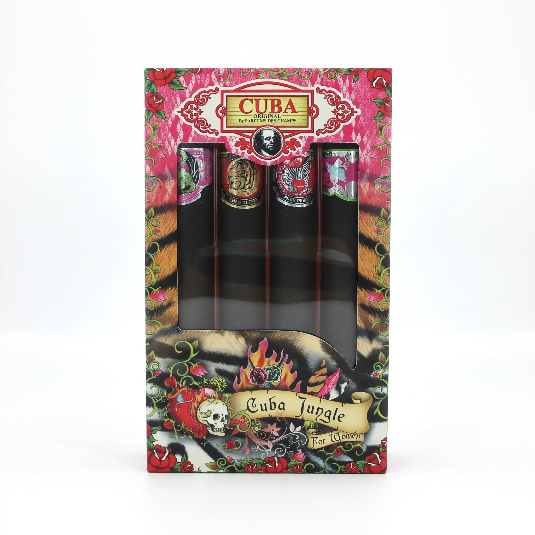 Women's Cuba Original Jungle Luxury 4-Piece EDP Fragrance Gift Set for Women - 1.17 oz Each, Snake & Zebra Designs, Gift Box Packaging