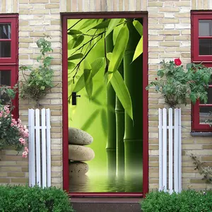 2pcs Zen Bamboo Leaf Wall Stickers Natural Green Plant Decorative Decals Removable Self Adhesive PVC Wallpaper for Living Room Bedroom Home Decor Eco Friendly Wall Art Modern Minimalist Plant Pattern