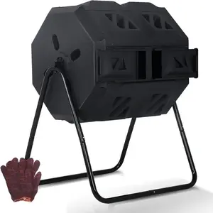 Compost Bin Outdoor Tumbler Compost Dual Chamber 43 Gallon Capacity BPA Free Rotating Batch Composting With Sliding Doors, Composter For Garden Yard