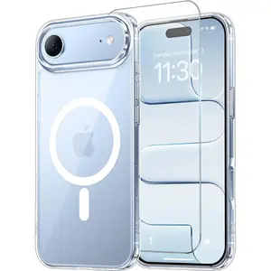 for iPhone Air Case Clear with Screen Protector, [Compatible with Magsafe][Anti-Yellowing][Military-Grade Protection] Shockproof Slim Magnetic iPhone 17 Air Case 6.5 inch, Transparent Cover Protective Cellphone Smartphone Casing