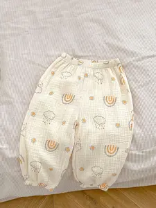 Cute Cartoon Rainbow Bear Print Long Casual Pants for Toddlers, Lightweight Cotton Fabric, Cozy, Versatile Mosquito-Repellent Design