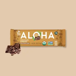 ALOHA Chocolate Espresso Protein Bar | 12 Bars | 14g Plant Protein + 85mg Caffeine, 5g Sugar | Certified USDA Organic, Vegan, Gluten-Free | Energy + Coffee + Protein in One