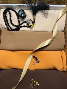 Hijab gift set, Boxed Chiffon Solid, hijab gift box, Muslim Headscarves with Gifts Packing (4pcs  Headscarves + 2pcs Headscarf Clips+tasbih + scrunchie)