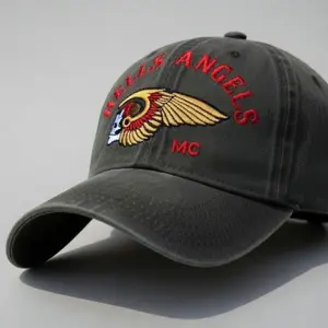 Dad Hat - Vintage Washed Black Embroidered Winged Skull