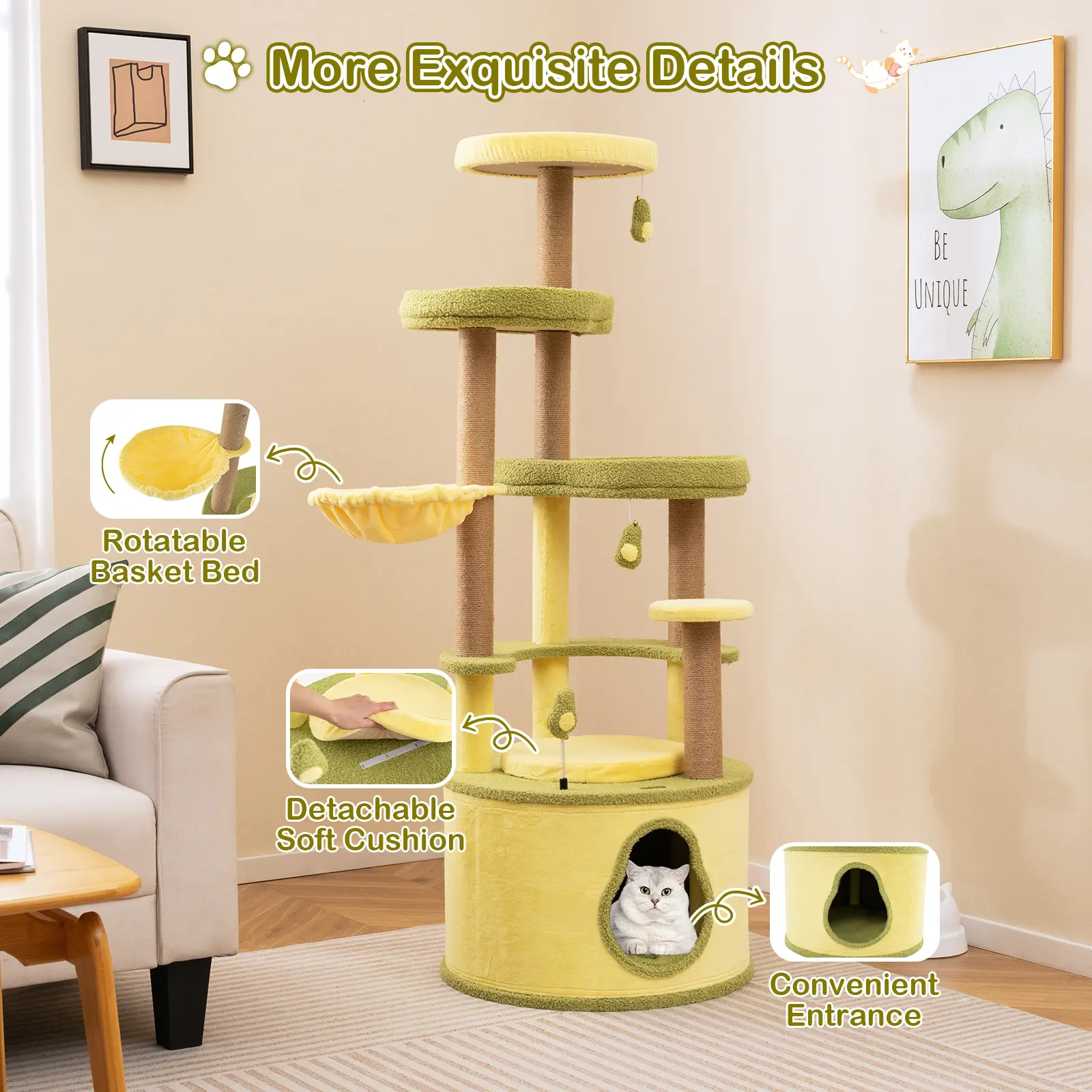 COSTWAY - Large Avocado Cat Tree Multi-level Cat Tower with Private Condo-Green