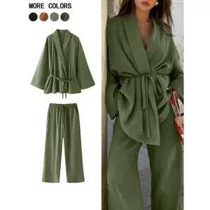 2-Piece Women's Fashion Solid Lace-Up Pants Set, Stylish and Comfortable for Everyday Wear, Trendy Ladies Clothing, Fall outfit