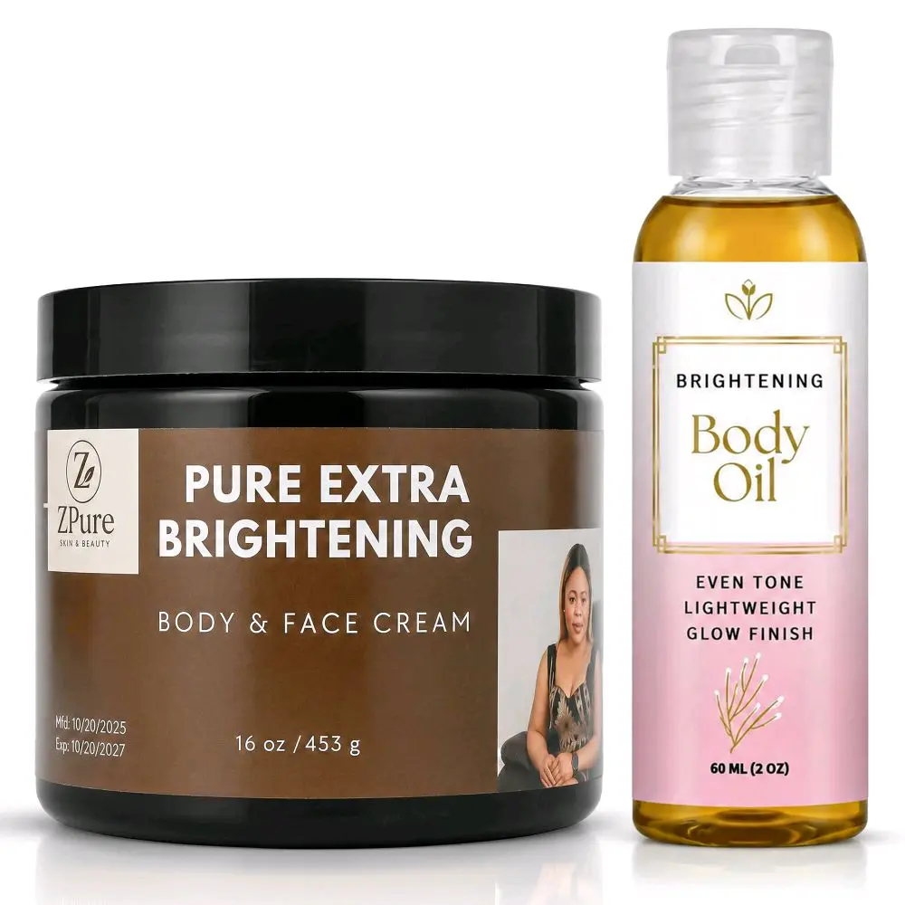 16 oz Brightening Face & Body Moisturizer Lotion + 2 oz Brightening Oil Hydrating Body Care Set - Lightweight, Radiant Glow for Daily Use