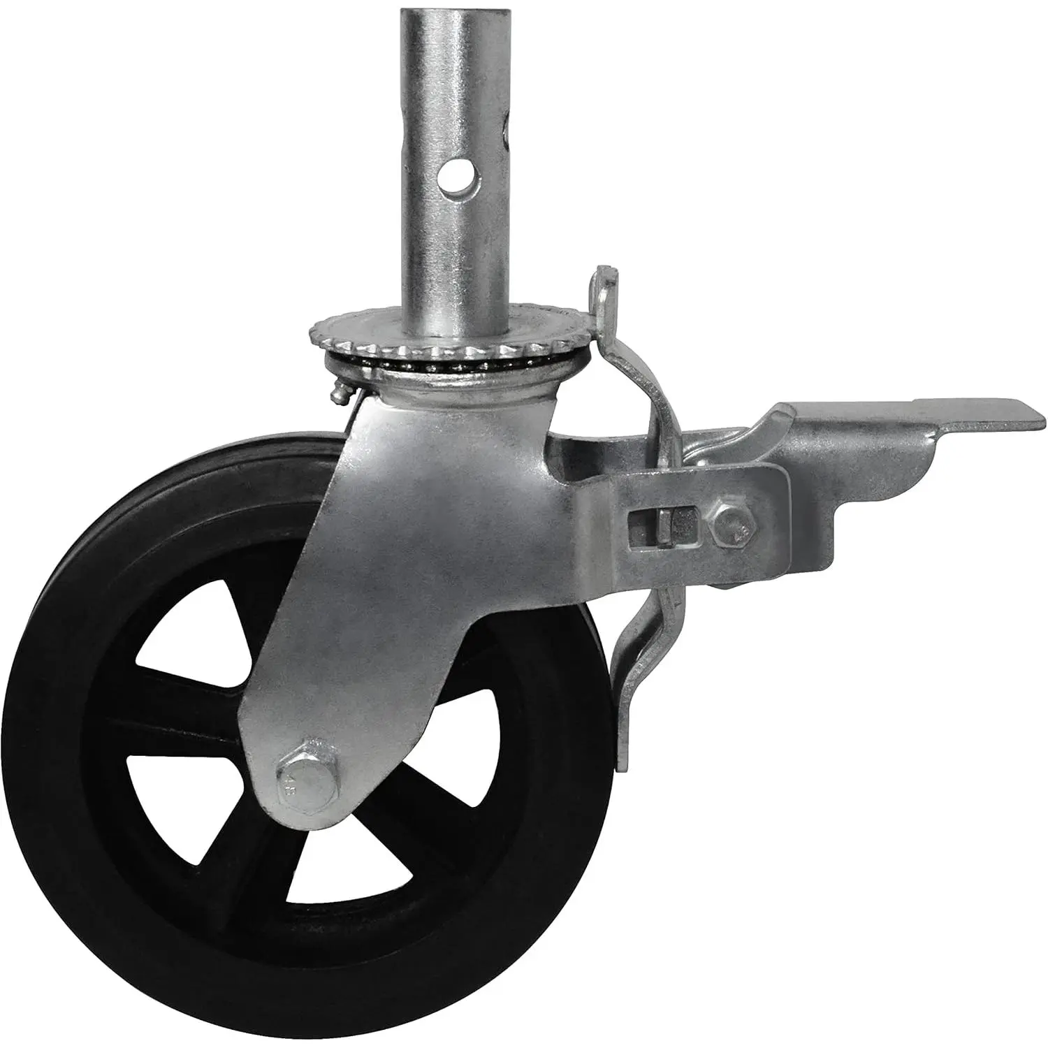 8 Inch Scaffolding Wheels, Scaffold Caster with Dual Locking Brakes, Heavy Duty 750LBS Rubber Caters /8" Solid Round Stem Replacement for Scaffold Workbench Shelves