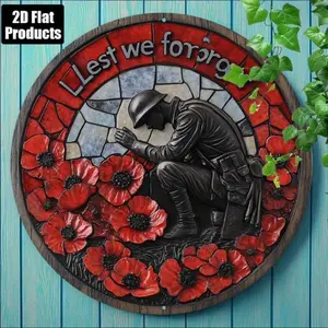 1 Piece Soldier and Poppy Round Aluminum Wall Decoration - 8x8inch Vintage Military Commemorative Decoration with "Let Us Always Remember" Quote, Durable Metal Plaque, Suitable for Home Office Living Room Decoration, Father's Day Mother's Day Gift