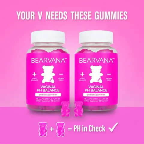 BEARVANA pH Balance Probiotic Gummies Double Pack - Women's Daily Vitamin, Dietary Healthcare Supplement, Real Pineapple Flavor, Intimate Care Probiotic & Prebiotic Supplements, 120 Gummies, 2-Month Supply
