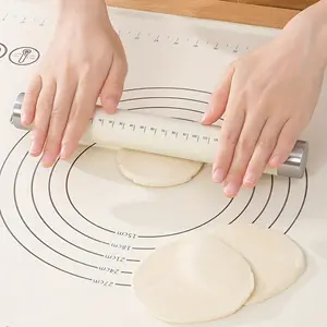 1pcs, Rolling Pin, Silicone And Stainless Steel Dough Roller, For Pizza, Pie, Cookies, Dumplings, Noodles, And More, Kitchen Utensils, Kitchen Gadgets, Kitchen Accessories