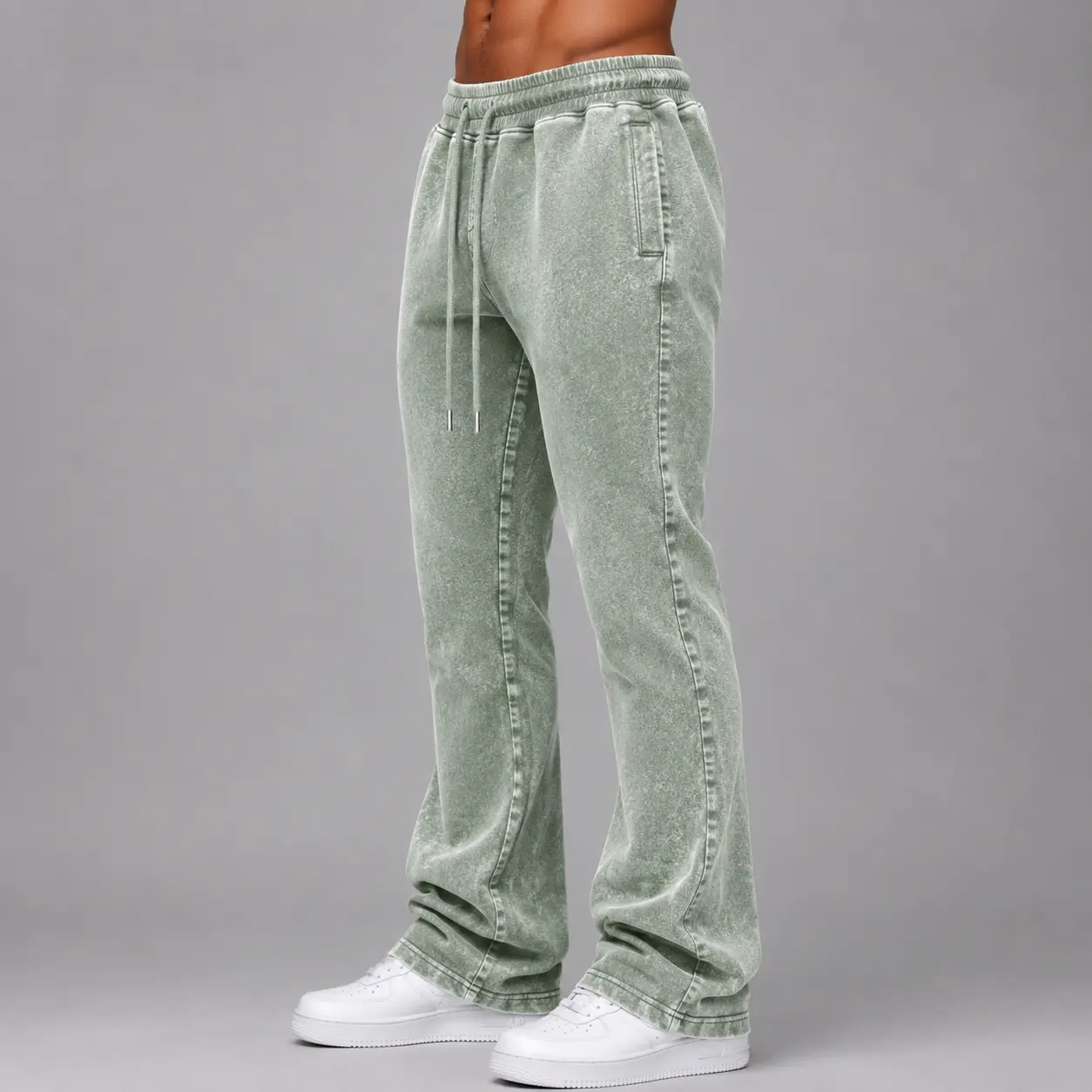 Narr - Mineral Wash Stacked Sweat Pants - Sage Green - 0713