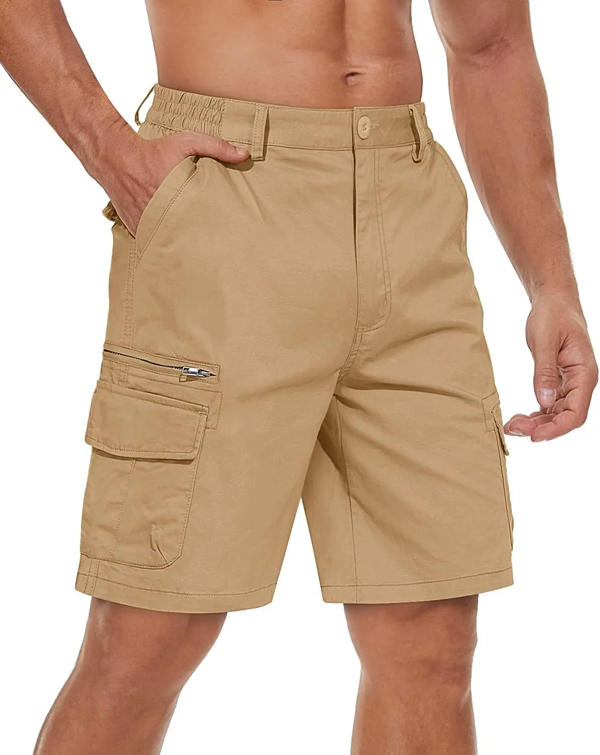 Magcomsen Men's Cargo Short 7 Pockets Comfortable Cotton Elastic Waist Causal Work Shorts