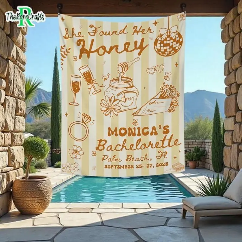 2D Flat - 2D Flat - Single Piece 2D Printed Banner for a Bachelorette Party, Customized Tapestry for The Bride-To-Be, Honey Bee-Themed Backdrop for The Bach, And a Welcome Sign for The Bridal Measuring 40X60 Inches