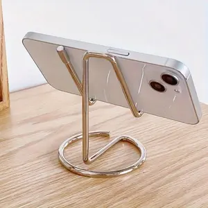 1pc Simple Metal Mobile Phone Bracket, Phone Holder Design, Luxurious Modern Simple  Lazy Desktop Flat Base