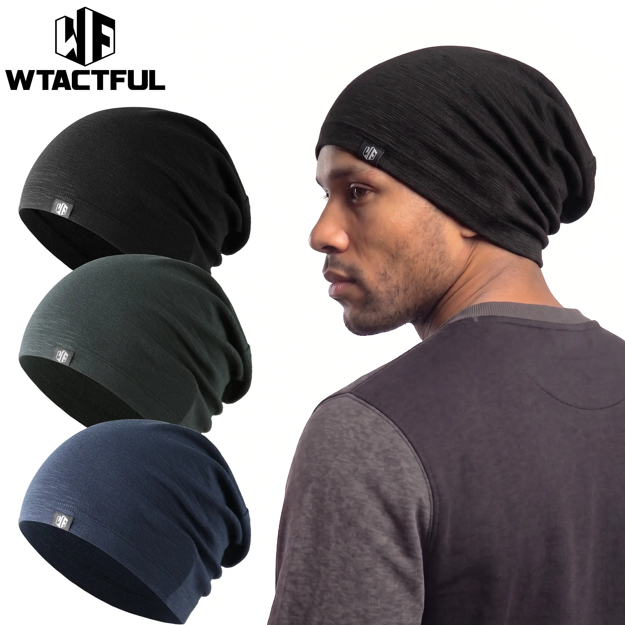 WTACTFUL 2/3Pcs Breathable Skull Cap Men Women - Spring & Fall Beanie Do-Rag Lightweight Sweat Wicking Hat Dreadlock Football Head Cap Under Helmet Liner for Running Hiking Motorcycle Cycling Bandana