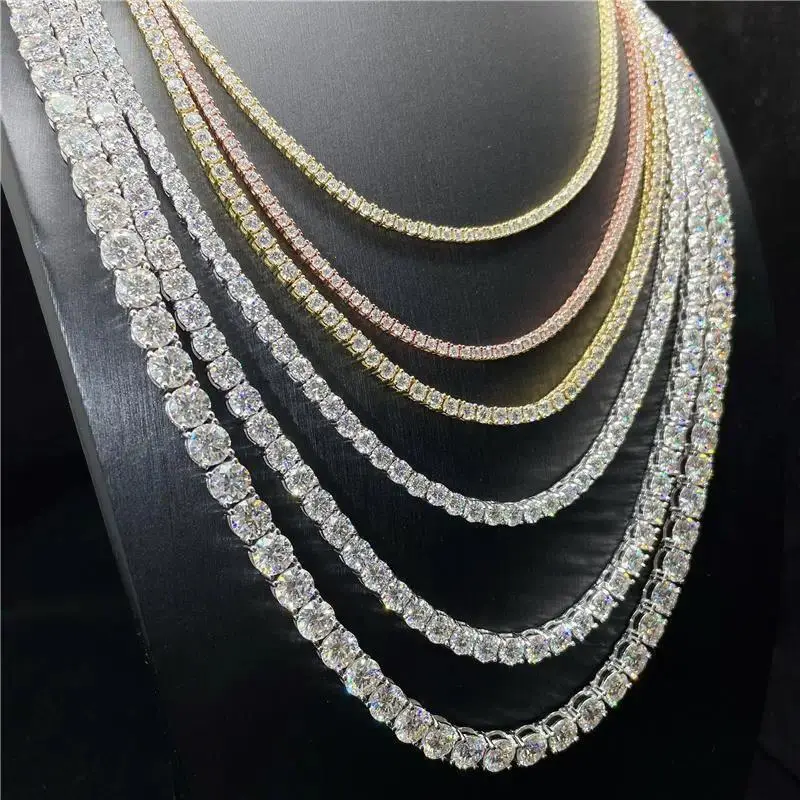 Classic Full Moissanite Diamond Necklace 3-6mm Bracelet For Men Women 925 Sterling Silver Gold Men's Tennis Necklace Chain