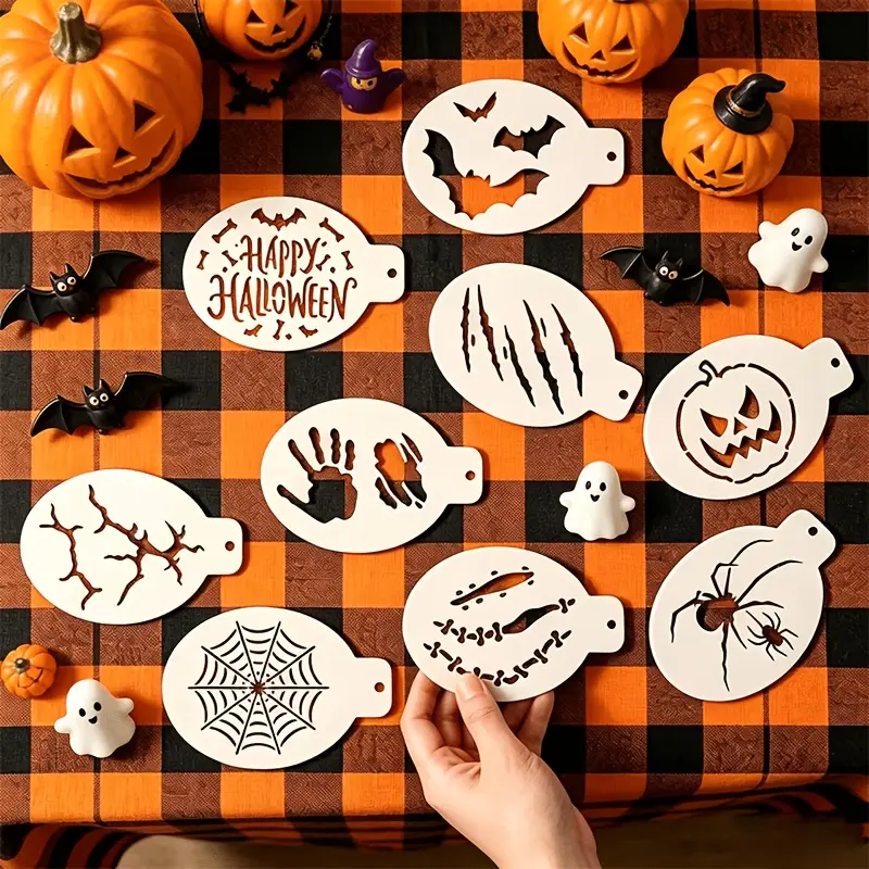 9pcs Personalized Reusable Face Painting Stencils Suitable for Halloween, Christmas Parties, DIY Pumpkin Carving & Crafts - Reusable Facial Templates with Templates for Eyebrows, Lips, Cheeks, Nose, Hairline for Role-Play, Masquerade Costumes, Gift