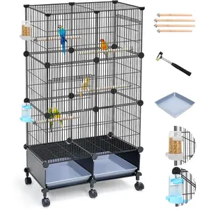 Upgraded encrypted 46inch birdcage, equipped with wooden perches, metal parrot cage, with a removable tray, water bottle and feeder, suitable for parrots, budgies, lovebirds, small and medium-sized birds