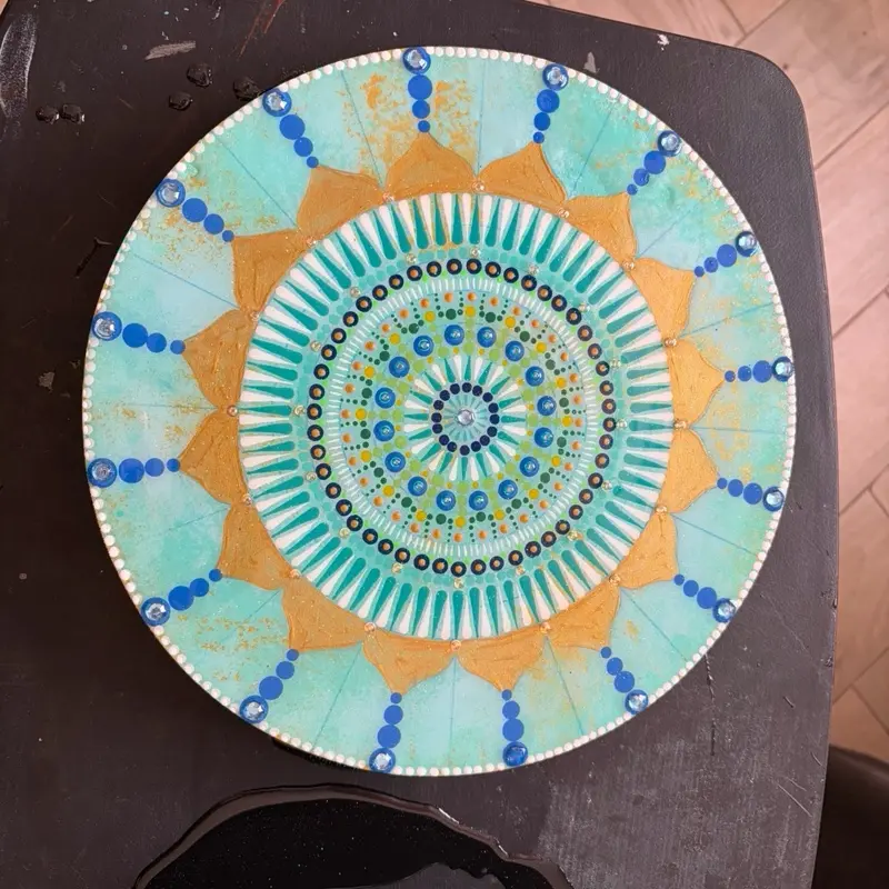 12 Inch Hand Painted Mandala - Vibrant Colors and Intricate Design for Home Decor