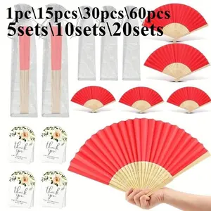 Folding Fan Party Gift Set, Elegant Wedding Guest Favor, Handheld Fan with Organza Bag, Thank You Card, Birthday Decoration