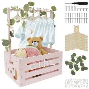 Wood Baby Shower Crate Closet with Handle Large Capacity Baby Shower Basket Portable Newborn Baby Basket Decorative Baby Storage Crate Decoration Leaf