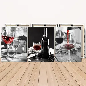 3 Counts Wooden Framed Canvas, Elegant Red Wine Glass Art Images, Exquisite Poster, Perfect Living Room Decoration, Modern Art, Fashion Family Poster, Wall Art Decoration, Waterproof Art
