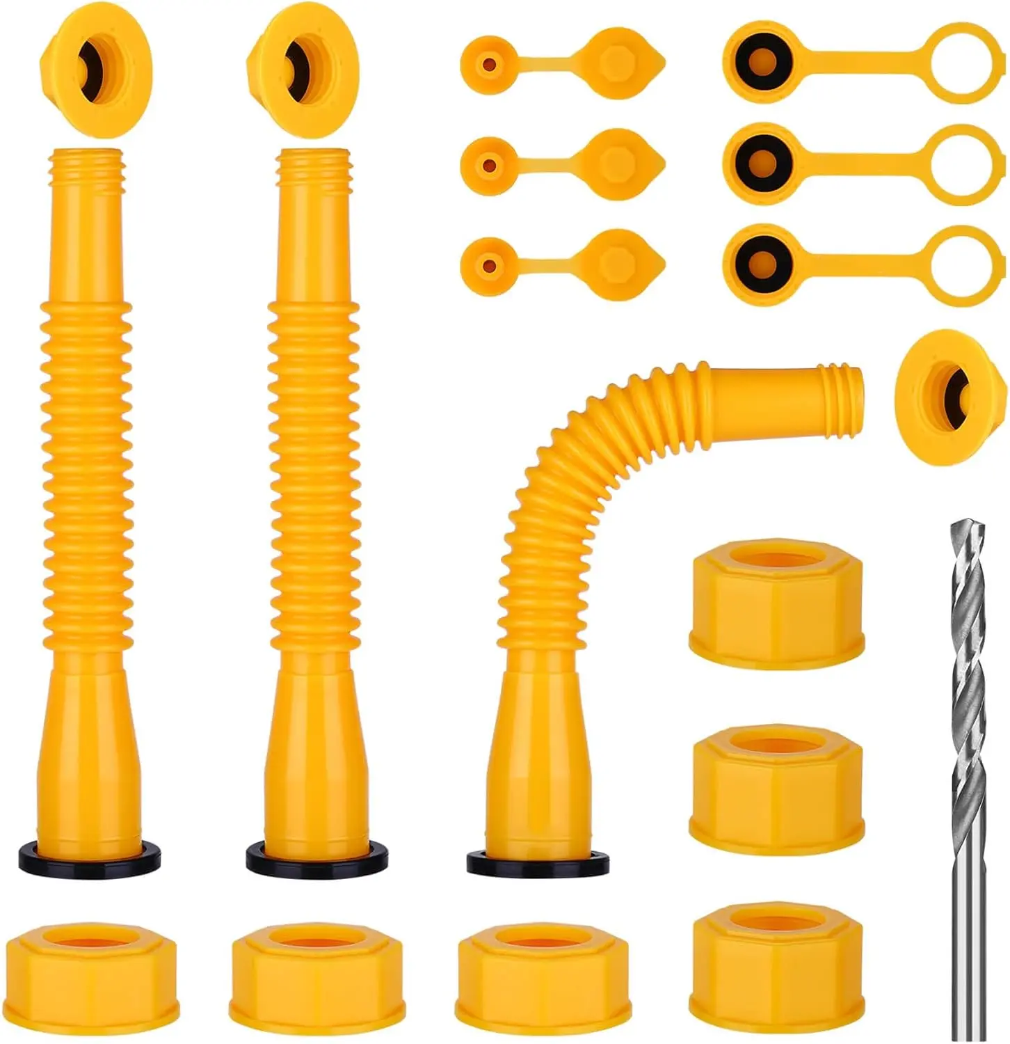 Gas Can Spout Replacement, Fuel Can Spout, Gas Tank Nozzle, Gas Can Nozzle, (3Kit-Yellow) with 3 Coarse Thread Caps & 3 Fine Thread Caps, Flexible Pour Nozzle Suitable, Built in Sealing Ring Prevent Leakage