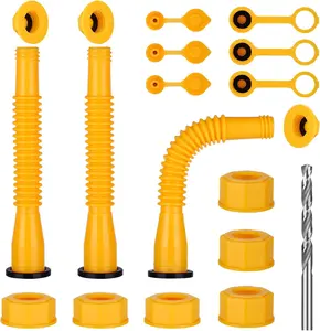 Gas Can Spout Replacement, Fuel Can Spout, Gas Tank Nozzle, Gas Can Nozzle, (3Kit-Yellow) with 3 Coarse Thread Caps & 3 Fine Thread Caps, Flexible Pour Nozzle Suitable, Built in Sealing Ring Prevent Leakage