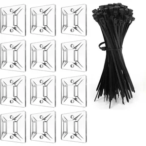 zip tie mounts (100PCS),transparent adhesive wire clips19.5mm-19.5mm,100PCS 150mm adhesive zip  tie mounts(Black)