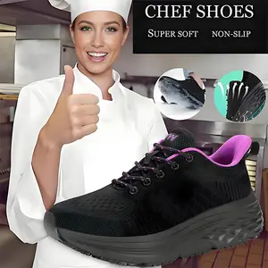 Women's Non-Slip Work Shoes - Fashionable, Lightweight, and Durable, Suitable for Kitchen Use - Equipped with Non-Slip Rubber Soles and Comfortable Fabric Lining - Fits Women - Ideal for Chefs, Nurses, and Restaurant Staff Black Footwear