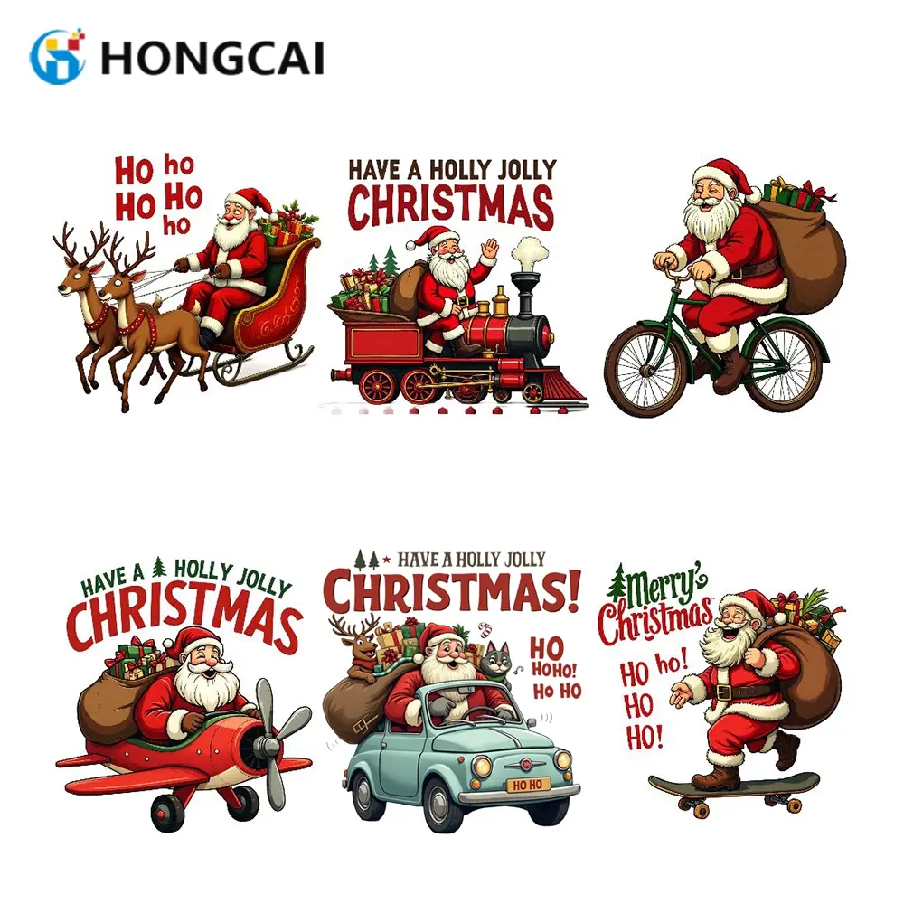 Christmas Heat Transfer Vinyl Set, Classic Santa Reindeer Sleigh Designs, DIY Craft Supplies Iron-On Patches for T-Shirts, Bags, Hats, Holiday Gifts