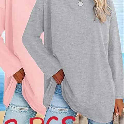 Women's Long Sleeve Round Neck Solid Color Basic Casual Lady Tops, Spring & Fall Fashion, Loose Fit Comfortable Wear, Daily Use Essentials, Knit Fabric Clothes, Womenswear, Knitwear, Crewneck, Oversized, Casual Comfy Top, Plain Knitwear