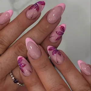 24 Pcs Fresh Nude Leaf Nail Art Set, Handmade Reusable Nails, Reusable Gradient Design, Full Tool Kit for Beginners, Ideal for Students and Working Women