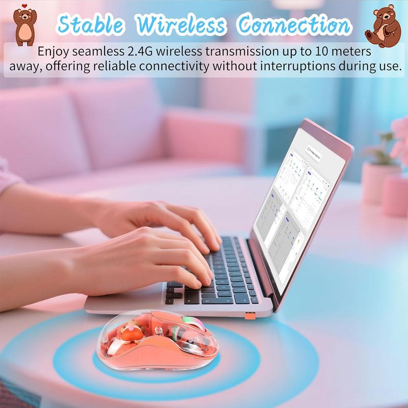 Cute Wireless USB C Mouse - Bluetooth Triple Mode Rechargeable Cartoon Mouse for Laptops, iPads & MacBook Air/Pro - Silent Operation, Portable Design, Unique Magnetic Character (Orange)