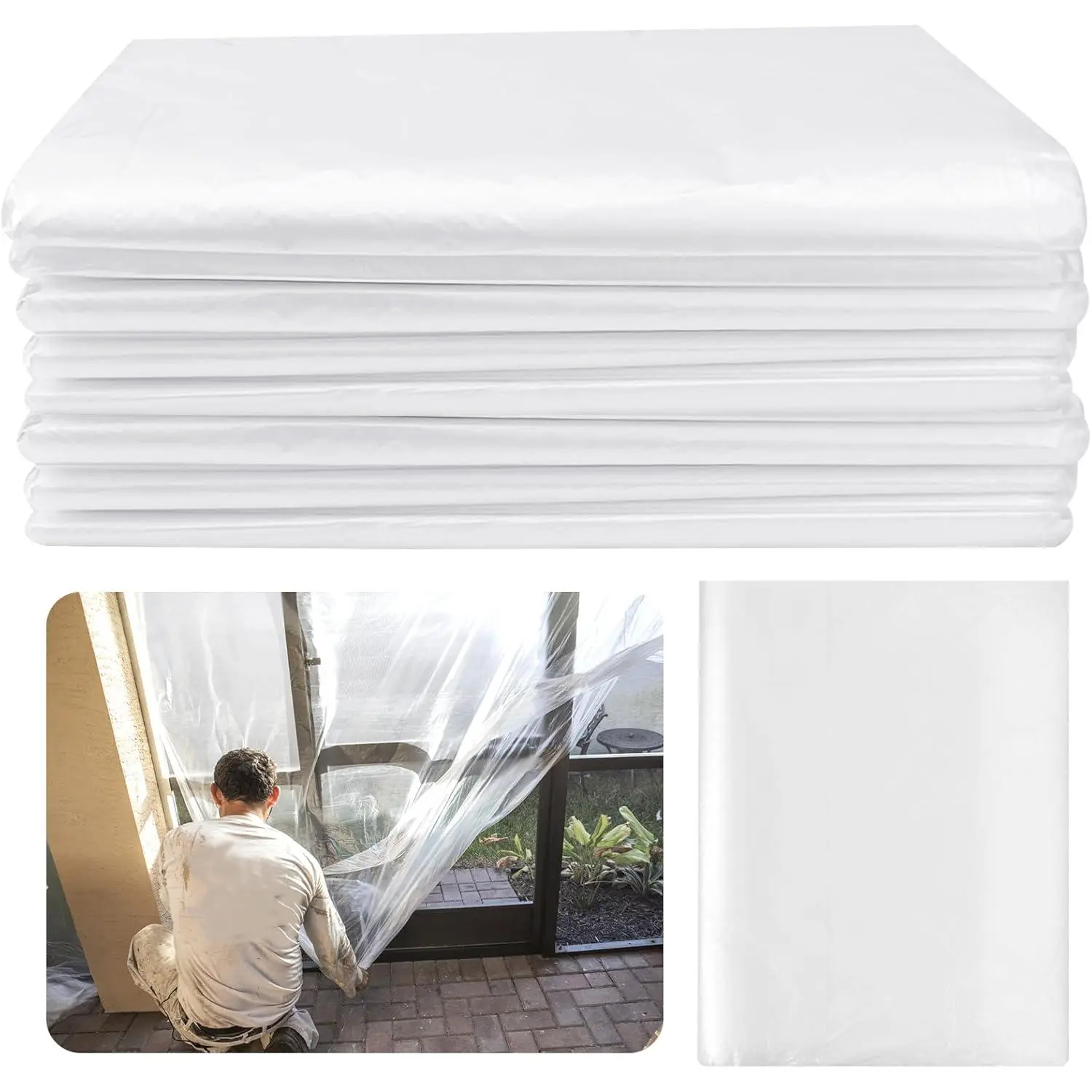 8 Pack 12 x 9 Ft  Plastic Drop Cloths for Painting, Thickened Painter's Disposable Plastic Cover for Painting Protection,Plastic Tarp Sheeting for Painting Furniture Floor Protector (8)