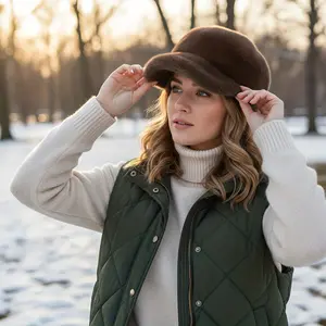 Women's Plush Winter Hat - Ultra-Soft Faux/Ferret/Mink-like Fur Cap with Adjustable Strap, Lightweight & Warm, Casual & Formal Elegant Brown/Black/White/Beige/Red/Black, Hand Washable Winter Cap for Cold Weather, Perfect for Everyday