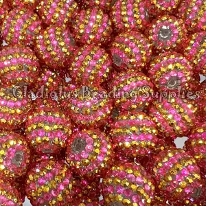 20mm Pink/Gold Striped Acrylic Rhinestone Beads