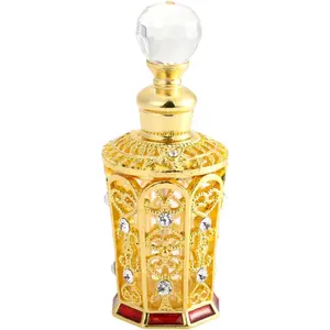 Refillable Empty Perfume Bottles, Jeweled  Perfume Bottle Fancy  Glass Decorative Essential Oil Bottle for Living Room Bedroom Decor Birthday Holiday (12ML, Golden)