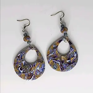 Polymer Clay Fishhook Earrings with Handmade Bead