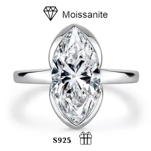 Niche 3 Carat Semi-Mounted Marquise Olive Shape Moissanite Ring 925 Silver Wedding Ring for Women Minimalist Style